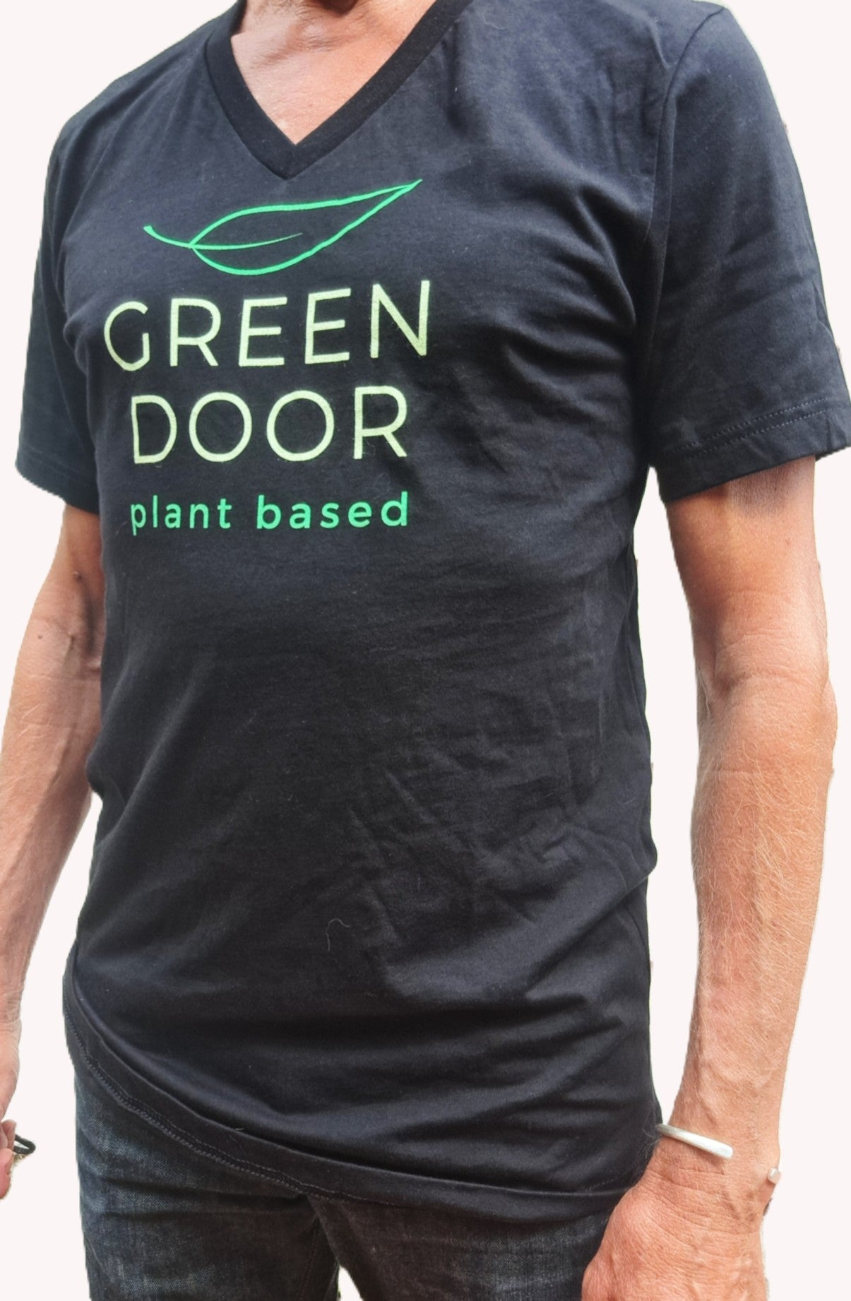 Black V-neck or Round Neck | 100% cotton | Unisex T-shirts with green and lime logo